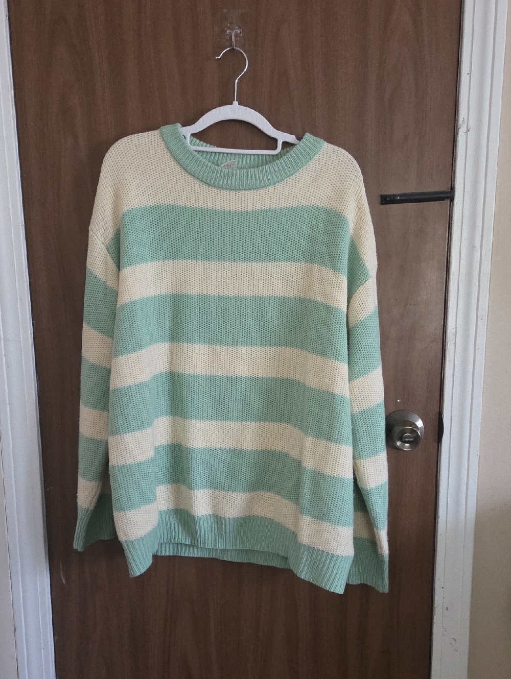Sew In Love Mint Green and Cream Striped Crewneck Sweater